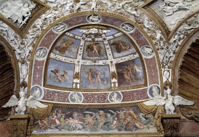 Lünetta a mantovai Té-palota Sasok termének mennyezetéről alkotó: Giulio Romano