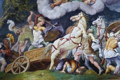 Diomédész harcol Phegeusz és Idaiosz ellen. alkotó: Giulio Romano