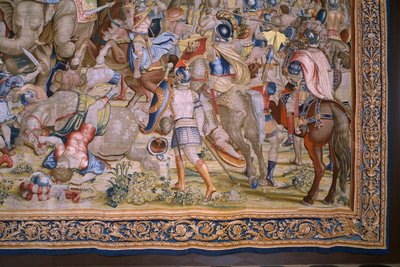 Flamand kárpit. Sorozat Scipio cselekedetei: A zamai csata. Giulio Romano karikaturista. Balthasar van Vlierden (?) műterme, Brüsszel. 1523-1532. Részlet. alkotó: Giulio Romano