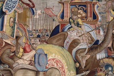 Flamand kárpit. Scipio cselekedetei sorozat. Zamai csata. Giulio Romano karikaturista. Balthasar van Vlierden (?) műterme, Brüsszel. 1523-1532. Részlet. alkotó: Giulio Romano