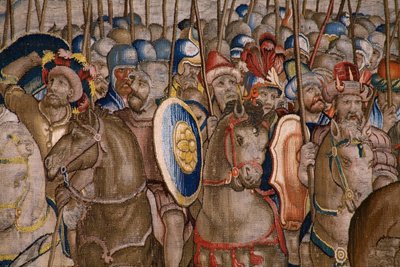 Flamand kárpit. Sorozat Scipio cselekedetei: A zamai csata. Giulio Romano karikaturista. Balthasar van Vlierden (?) műterme, Brüsszel. 1523-1532. Részlet. alkotó: Giulio Romano