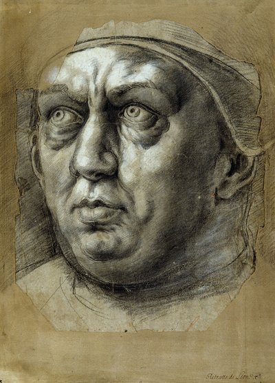 X. Leó pápa feje (fekete-fehér kréták papíron) alkotó: Giulio Romano