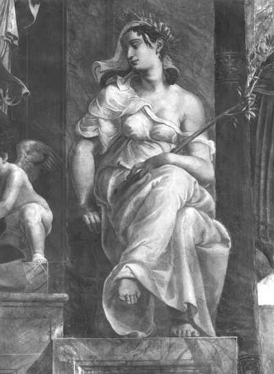 Béke I. Damasus pápa (304-384 körül) Raphael Rooms mellett ülve (részlet) (lásd még: 252795 és 252796) alkotó: Giulio Romano
