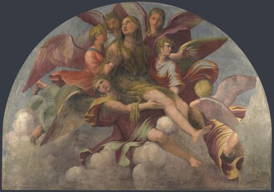 Szent Mária Magdolna angyalok által viselt, 1521 körül. alkotó: Giulio Romano