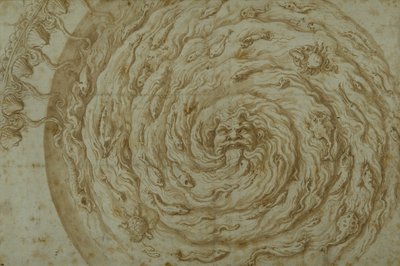 The Stream Oceanus (toll és barna tinta papírra mosással) alkotó: Giulio Romano