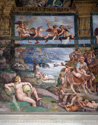 Esküvői lakoma vagy istenek bankettje, Giulio Romano (1499-1546) freskója, Ámor és Psyche Kamara nyugati fala, Palazzo Te, Mantova (UNESCO Világörökségi Lista, 2008), Lombardia, Olaszország alkotó: Giulio Romano