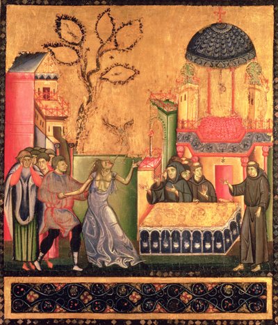 Szent Ferenc oltárképe, a megszállt nő csodáját ábrázoló részlet (tempera a táblán) alkotó: Giunta Pisano