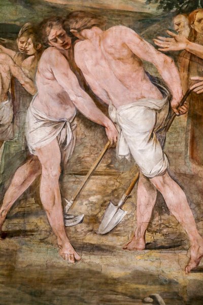 Romulus felszántja a határvonalat a leendő Róma városa körül (részlet) alkotó: Giuseppe Cesari