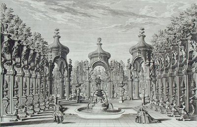 Tervezet egy kertben való szórakozáshoz, az "Architectus Theatralis Primarius"-ból, Johann Andreas Pfeffel (1674-1748) metszete, megjelent 1740-ben (metszet). alkotó: Giuseppe Bibiena