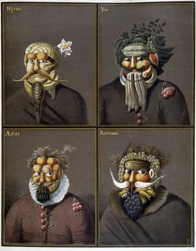 A négy évszak: zöldségfejű férfiak Giuseppe Arcimboldo módjára. alkotó: Giuseppe (style of) Arcimboldo