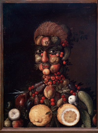 Gyümölcsökből és zöldségekből készült emberi alak (festmény alkotó: Giuseppe Arcimboldo
