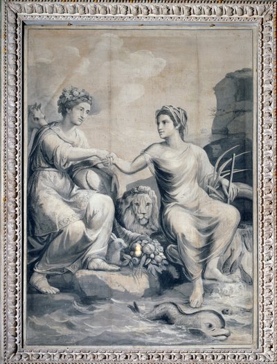 Föld és víz barátságban kezet rázza (monokróm rajz alkotó: Giuseppe Bacigalupo