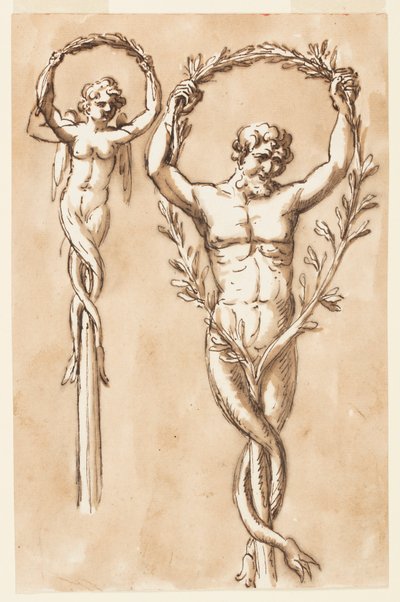 Két figura oszlopok címerként alkotó: Giuseppe Barberi