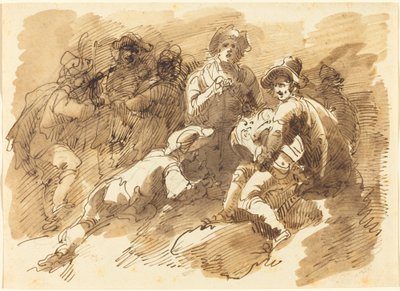 Kellemes összejövetel egy Hurdy-Gurdy-t játszó férfival alkotó: Giuseppe Bernardino Bison