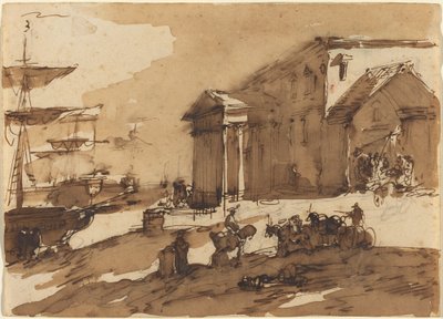 Capriccio egy kikötői jelenetből alkotó: Giuseppe Bernardino Bison