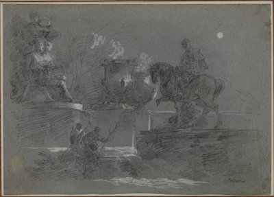 Monumentális szobor egy holdfényes parkban alkotó: Giuseppe Bernardino Bison
