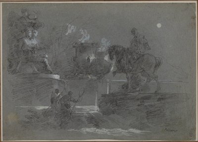 Monumentális szobor egy holdfényes parkban, c. 1842. alkotó: Giuseppe Bernardino Bison
