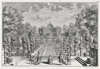 Opera díszlete a kertben, az Architectus Theatralis Primariusból, Johann Andreas Pfeffel (1674-1748) metszete, megjelent 1740 alkotó: Giuseppe Bibiena