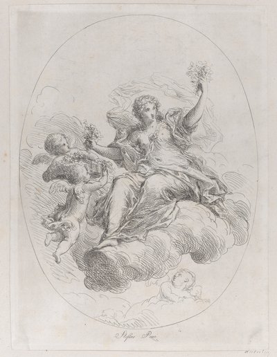 Allegorikus alak a felhőn puttival, Stefano Pozzi nyomán, kb. 1745-1802. alkotó: Giuseppe Canale