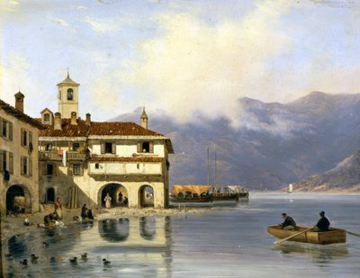 Como. Menaggio partja és kikötője (1850). Canella festménye. Menaggio (Como),. alkotó: Giuseppe Canella