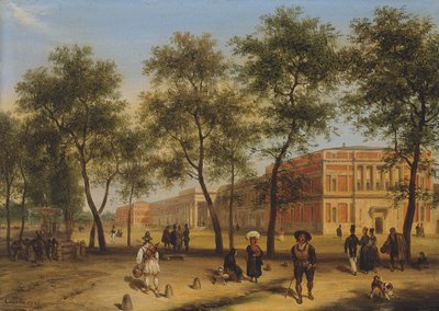 A Paseo del Prado feltételezett képe a Prado Múzeummal, Madrid, 1827 alkotó: Giuseppe Canella