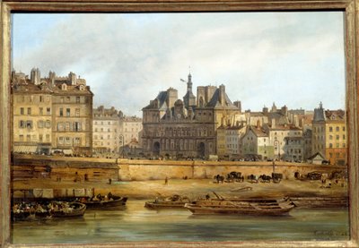 A városháza és a Place de Greve a párizsi Ile de la Cite felől nézve. Giuseppe Canella (1788-1847) festménye EC.ITAL. alkotó: Giuseppe Canella