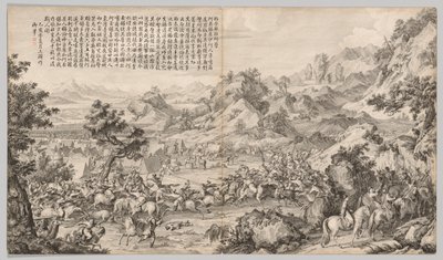 A Gatan Ola-i tábor megtámadása: A lázadások leverésének csatajeleneteiből..., c. 1765-1774. alkotó: Giuseppe Castiglione