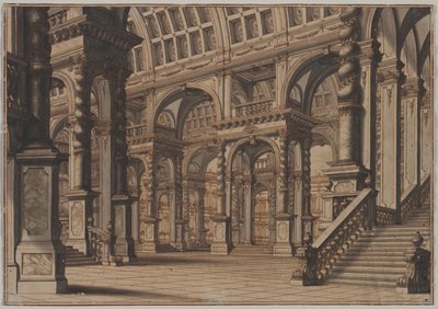 Monumentális boltíves terem lépcsővel, 18. század második negyede. alkotó: Giuseppe Galli Bibiena