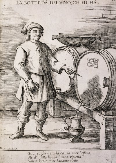 Hordó, amely bort tartalmaz, közmondás alkotó: Giuseppe Maria Mitelli
