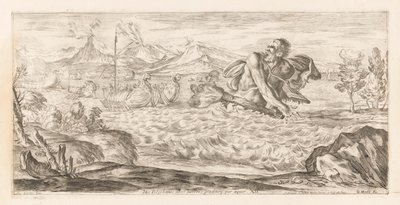 Polyphemus achtervolgt de vloot van Aeneas Itt Polyphemus van jelen, borzalmasan, a síkságon lépdelve (cím a tárgyon) Omzwervingen van Aeneas (sorozat címe) L
