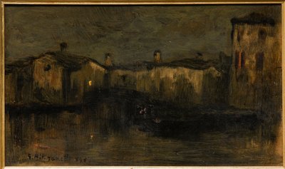 Táj házakkal (olaj, karton) alkotó: Giuseppe Miti Zanetti