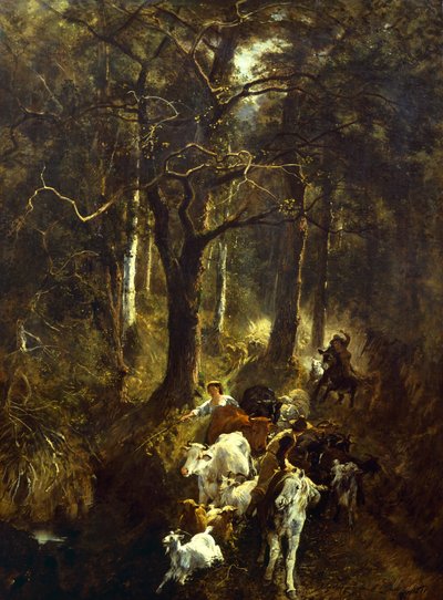 Legeltetés Fontainebleau-ban, Giuseppe Palizzi (1812-1888). alkotó: Giuseppe Palizzi