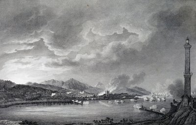 Genovát az angol flotta bombázza, 1800. május 25., acélmetszet Giuseppe Pietro Bagetti (1764-1831) rajzából, Párizs alkotó: Giuseppe Pietro Bagetti