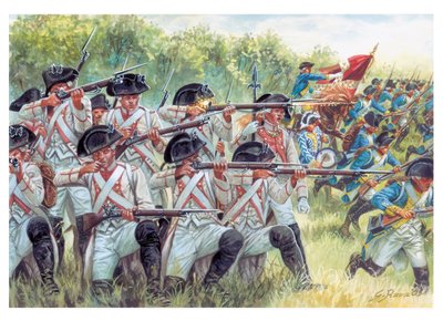 Amerikai függetlenségi háború: francia ezredek harcolnak az amerikaiakkal - Illusztráció: Giuseppe Rava alkotó: Giuseppe Rava