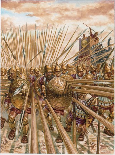 Ókori Görögország: I. Pürrhosz epirotikus falanxa (Kr. e. 378-272) - Ókori Görögország: Epiruszi Pürrhosz (Pürrhosz) falanxa - Illusztráció: Giuseppe Rava alkotó: Giuseppe Rava