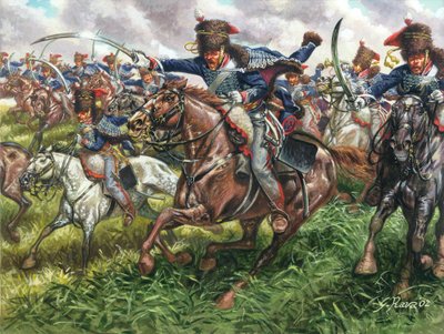 Első birodalom: a 15. angol dragonyos ezred támadása a waterlooi csatában 1815. június 18-án - Első birodalom: a 15. angol dragonyos ezred támadása Waterlooban 1815. június 18-án - Illusztráció: Giuseppe Rava alkotó: Giuseppe Rava