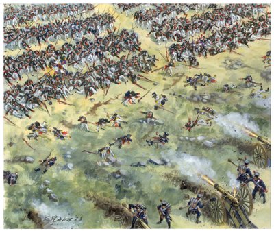 Első birodalom, német hadjárat: Az orosz gyalogság vereséget szenvedett a lipcsei csatában 1813 októberében - Első birodalom, német hadjárat: az orosz gyalogság vereséget szenvedett a francia hadseregtől a lipcsei csatában (nemzetek csatája), 1813 októberé alkotó: Giuseppe Rava
