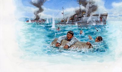 Francia-thai háború (1940-1941): tengeri csata Plaek Pibulsonggram dit Phibun tábornok thaiföldi hadserege és a Vichy-kormány francia hadserege között Indokínában - Francia-thai háború: tengeri csata Thaiföld és Vichy Franciaország között - Illustra alkotó: Giuseppe Rava