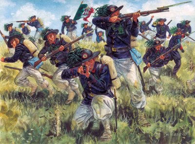 1859-es olasz hadjárat (második olasz függetlenségi háború): az olasz hadsereg bersaglieri (bersaglierek) akcióban - Második olasz függetlenségi háború (francia-osztrák háború, osztrák-szardíniai háború, osztrák-piemonti háború vagy 1859-es olasz háború):  alkotó: Giuseppe Rava