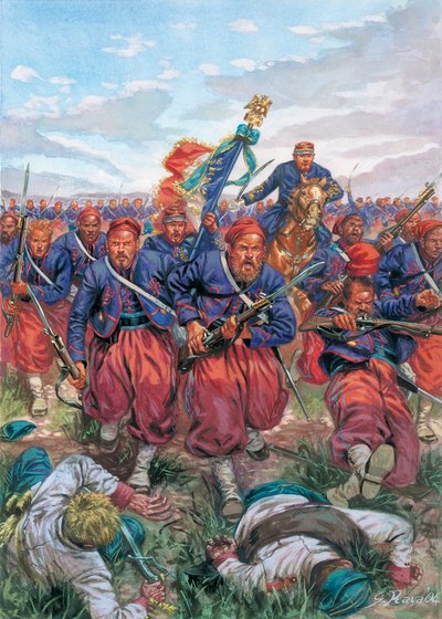 1859-es olaszországi hadjárat (második olasz függetlenségi háború): III. Napóleon francia hadseregének zoolferinói csatában 1859. június 24-én a zoolferinói csata során - Második olasz függetlenségi háború (francia-osztrák háború, osztrák-szardíniai háború alkotó: Giuseppe Rava