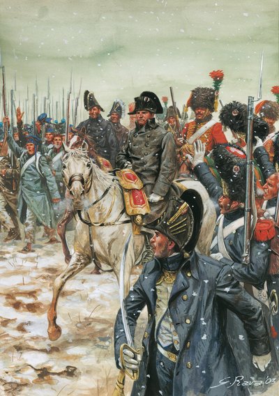 Éljen a császár! I. Napóleon császár (1769-1821) egy ló körülveszi seregét a franciaországi hadjárat során 1814 januárjában" - A hatodik koalíció háborúja, franciaországi csaták, I. Napóleon császár körülvéve seregével a franciaországi hadjárat során - Ill alkotó: Giuseppe Rava