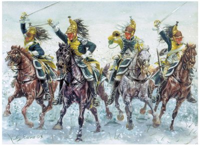Napóleoni háborúk: angol dragonyosok töltés Illusztráció: Giuseppe Rava alkotó: Giuseppe Rava