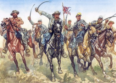 Szecessziós háború (1861-1865) - Amerikai polgárháború: a konföderációs lovasság támad - Giuseppe Rava illusztrációja alkotó: Giuseppe Rava