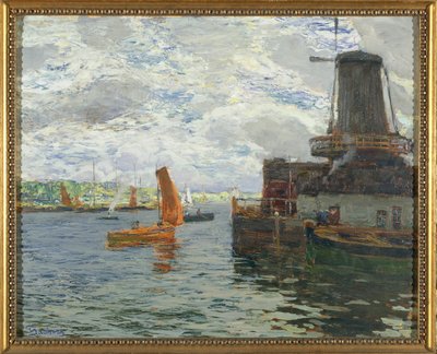 Szélmalom Dordrechtben (olaj a kártyán) alkotó: Giuseppe Sacheri