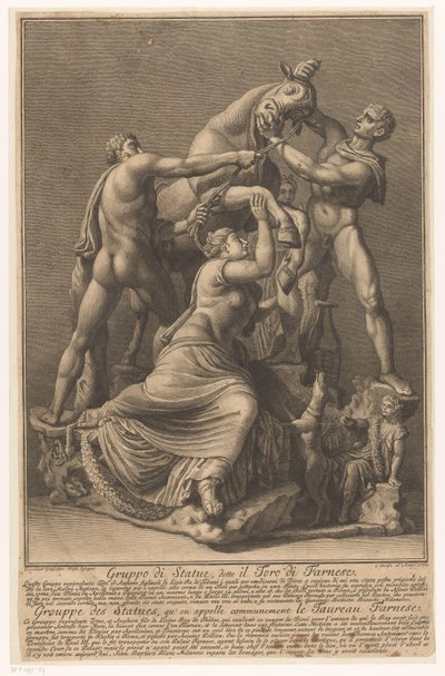 Dirce wordt aan een stier gebonden Farnese Stier Szoborcsoport, a Farnese Bull / Grouppe des Statues, qu 