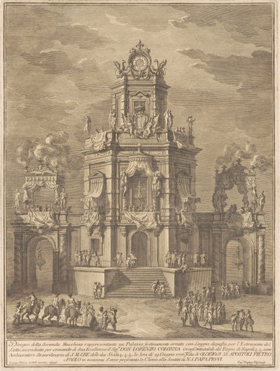Az 1776-os Seconda Macchina Kína számára: Palota loggiával a lottósorsoláshoz alkotó: Giuseppe Vasi, after Giuseppe Palazzi