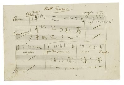 Autogram: Opera Ernani, záróária Solingo, errante e misero. 1840-es évek eleje alkotó: Giuseppe Verdi