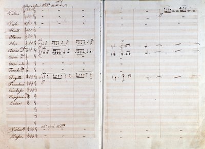 Giuseppe Verdi Macbeth-operájának eredeti kottájának dupla oldala alkotó: Giuseppe Verdi