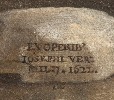 A művész aláírása, Születés, részlet, 1622 alkotó: Giuseppe Vermiglio