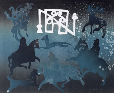 Piktikus vadászjelenet I, 1995 (monotípia) alkotó: Gloria Wallington